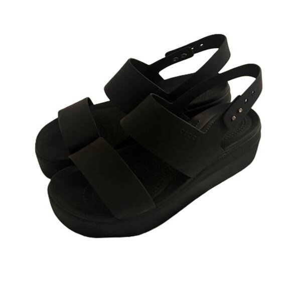 CROCS LiteRide Black Platform Wedges, Size 9W - Picture 1 of 7